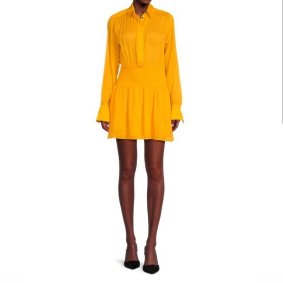 Rag & Bone Bailey Yellow Long Sleeve Mini Dress - Picture 1 of 4